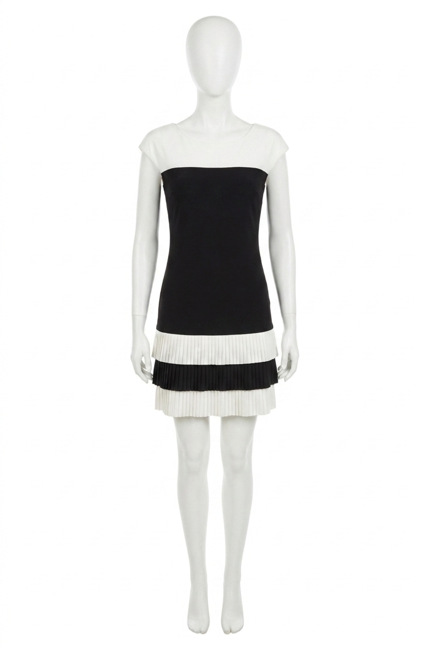 NEW FRANK LYMAN idina mini knit dress with pleating in black and ivory